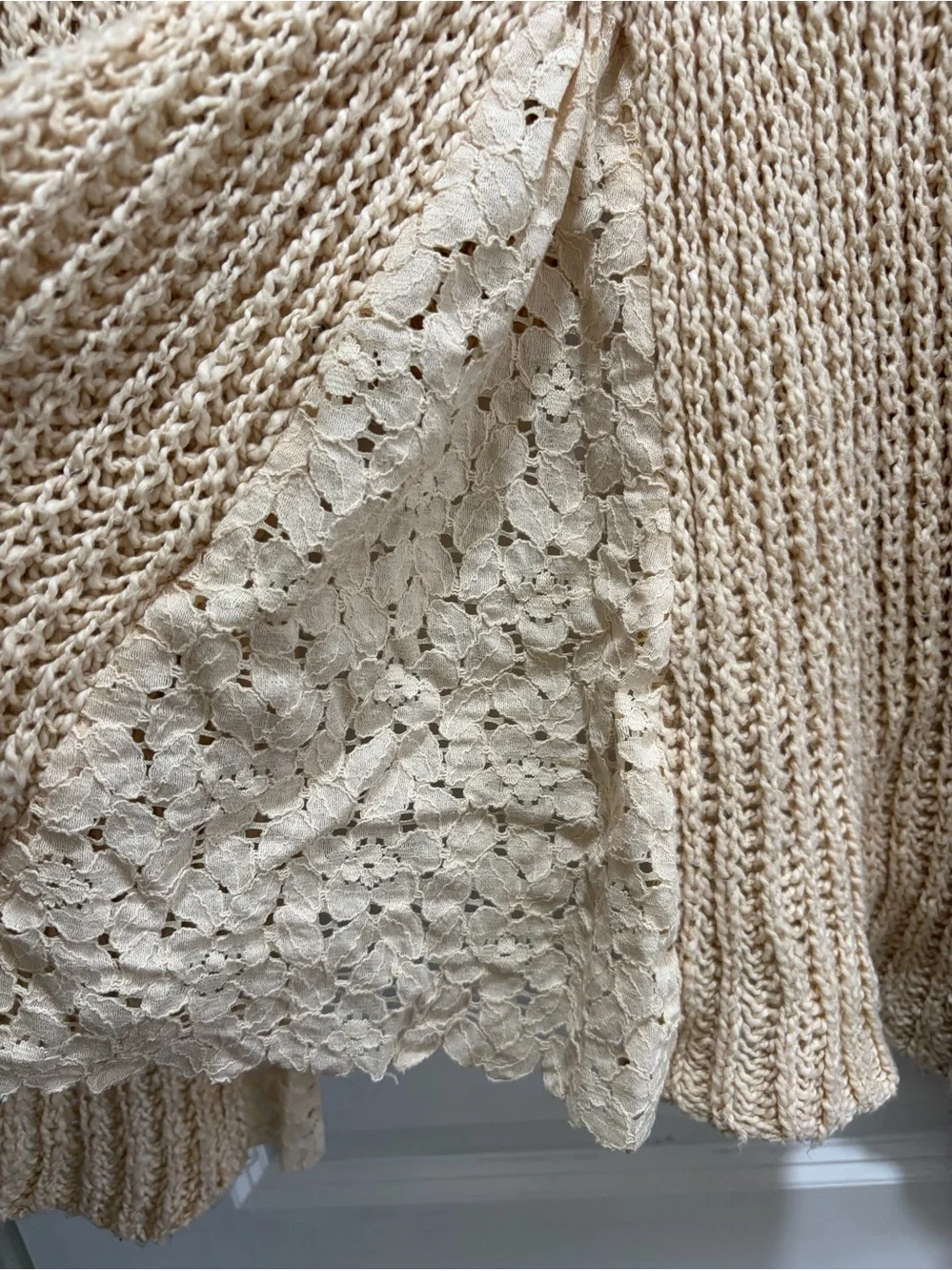Anthropologie 100% Cotton Boho Open Knit Waterfall Cardigan Cream